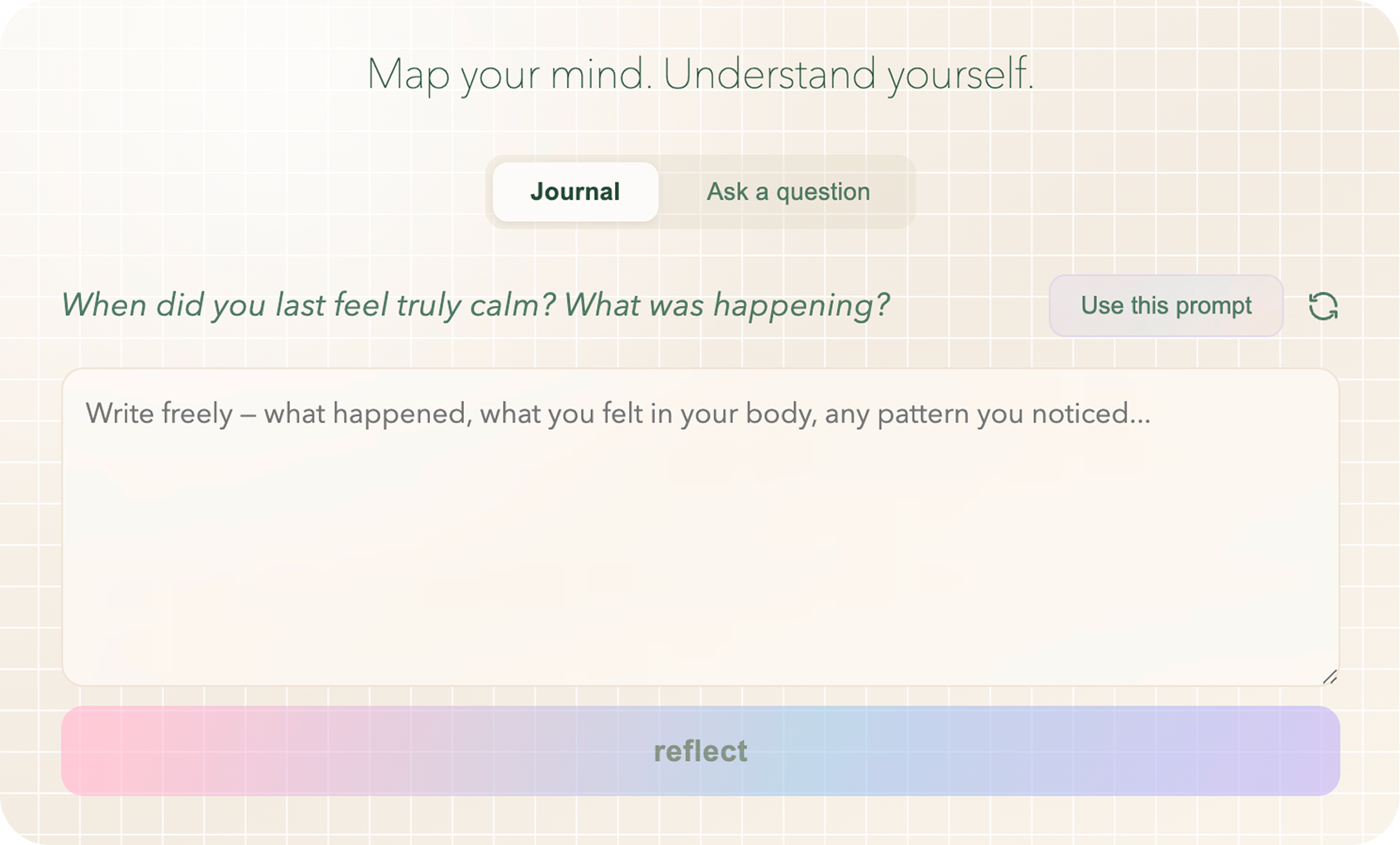 synapse reflection agent, map your mind journaling view