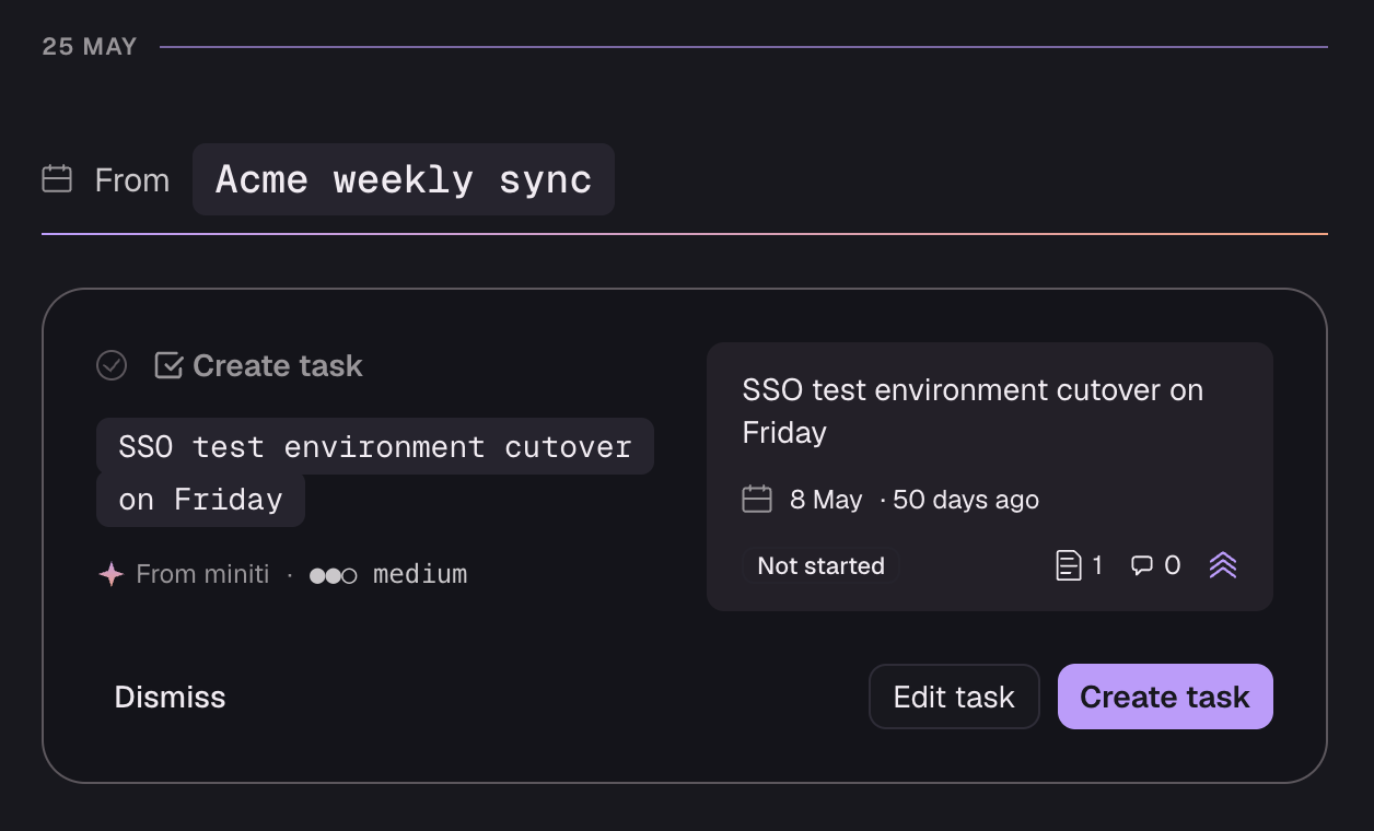 vector, AI turning a meeting into a draft onboarding task